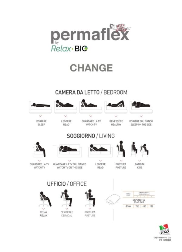 Guanciale cuscino Change Permaflex multiuso letto soggiorno macchina materiale divisibile Piflex prezzo vendita negozi Roma